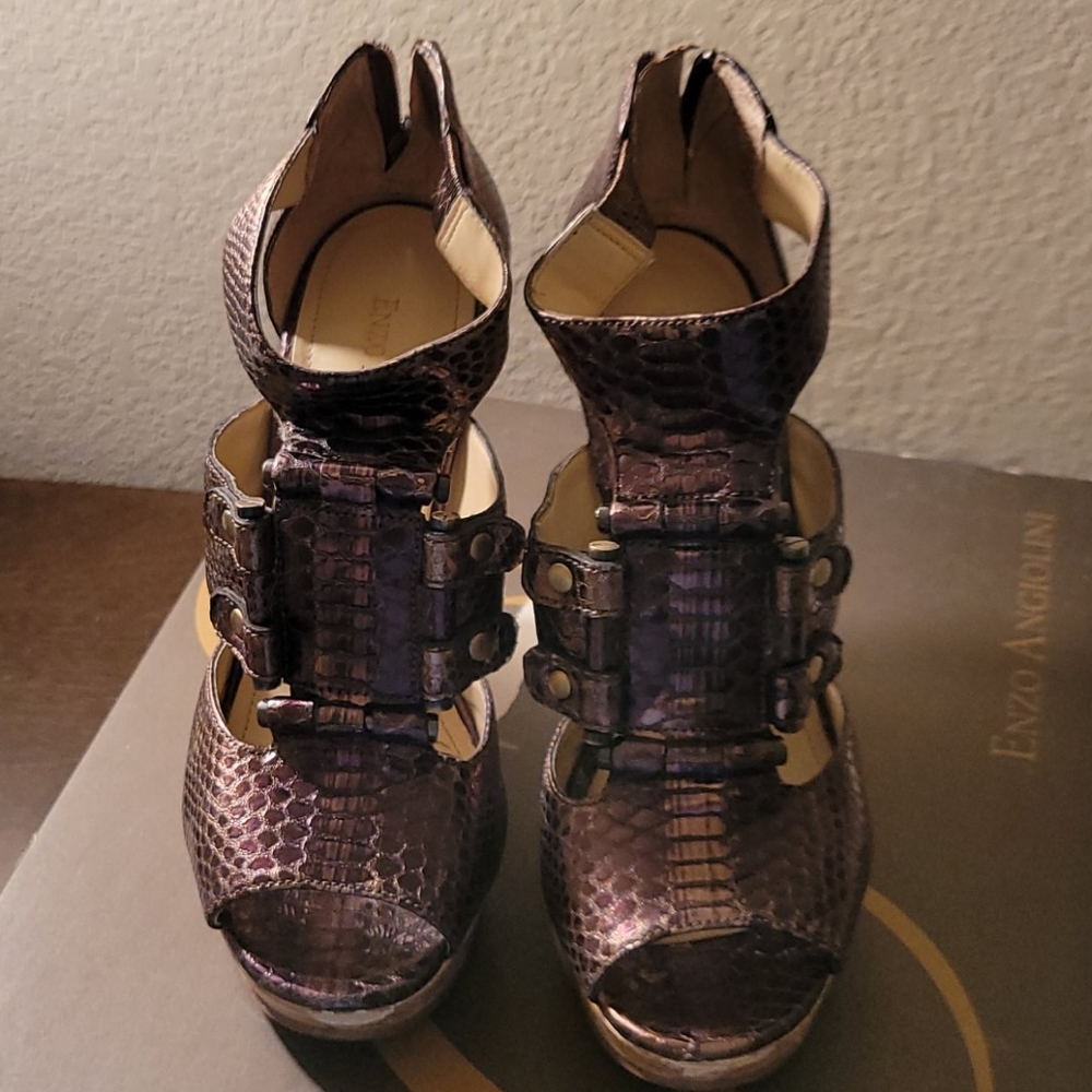 Enzo Angiolini Bronze Eadossil Cork heel Wedges